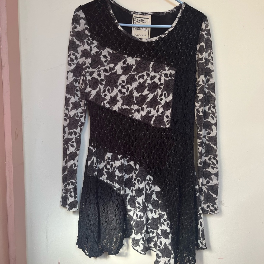 Vintage Concept Long Sleeve Shirt Tunic Dress Large